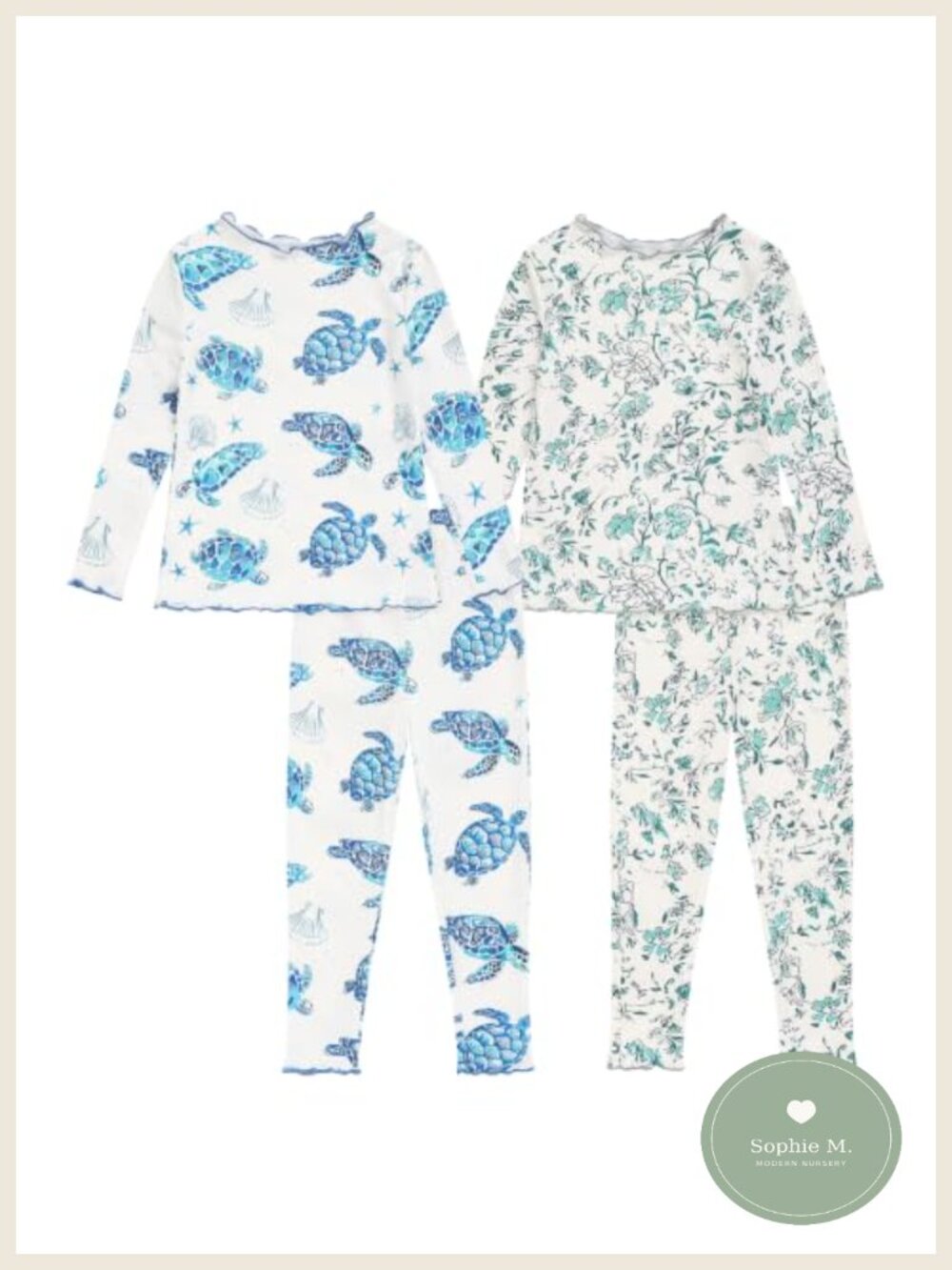 Toddler Girl 4 Piece Pajama Set Snug Fit Lettuce Trim Ribbed Knit Sleepwear